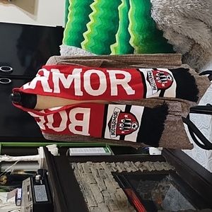 BODY ARMOR Scarf Winter Sports Red White Fringe Knit Soccer